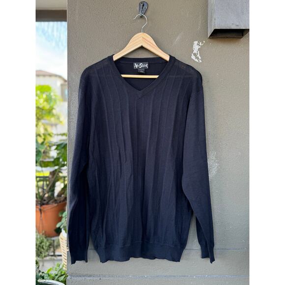 Alan Stuart Other - Vintage Alan Stuart Sweater Large Silk Cotton Ribbed Knit V-Neck Pullover Blue